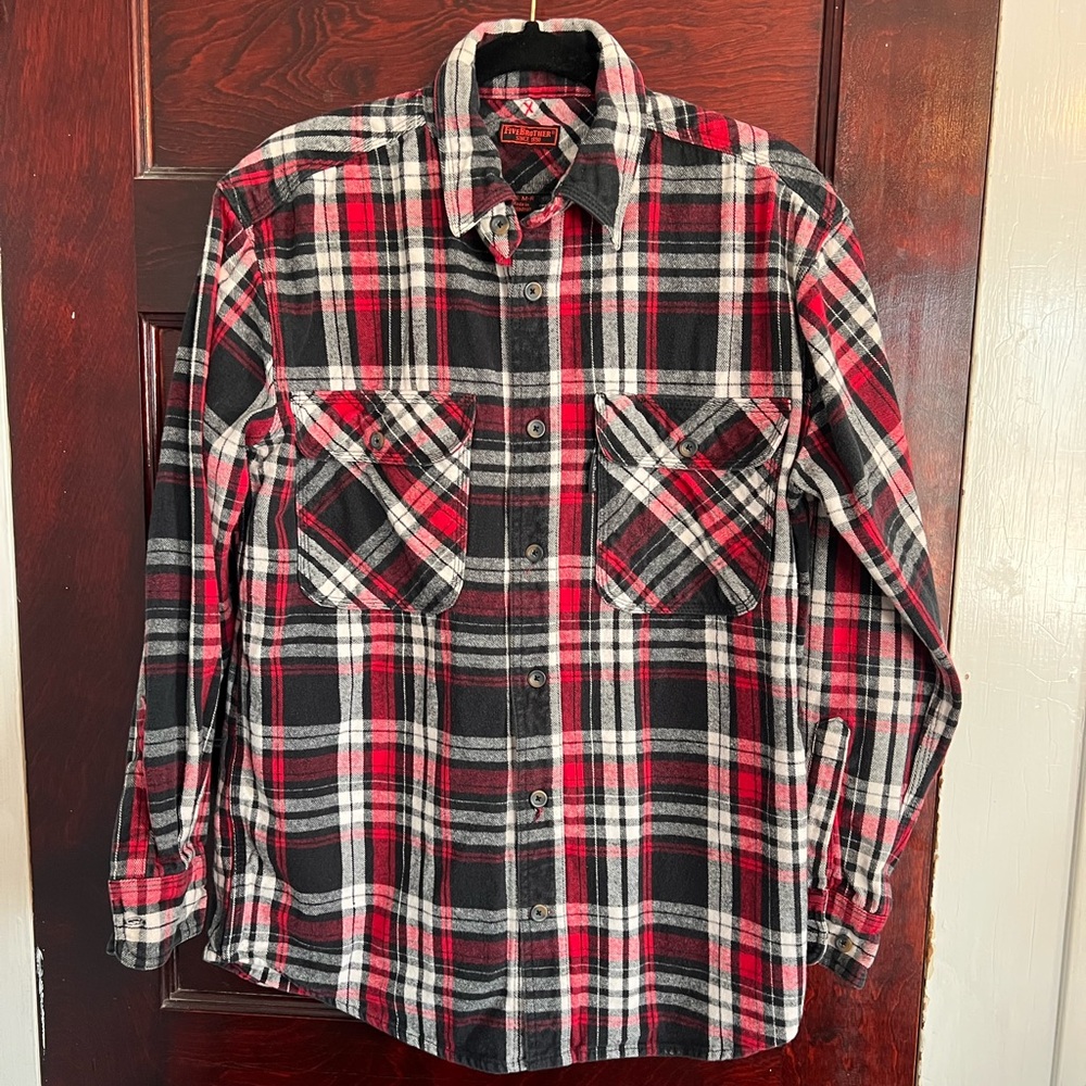 Five Brothers Men’s Heavyweight Plaid Shirt Black Red size Medium